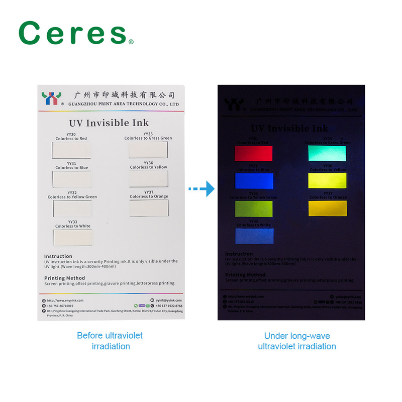 800nm Ceres UV Invisible Ink Бесцветный до зеленого Нормальный Сухой